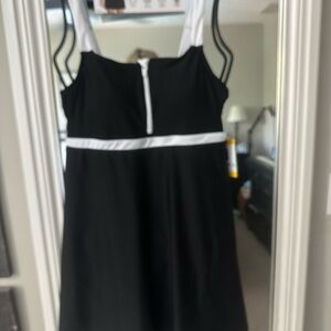 Lands' End Black Swim Dress with White Stripe ~ women’s size M Medium